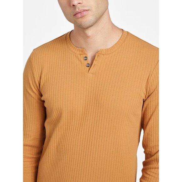 GUESS Men’s Todd Long-Sleeve Henley Size M In Burnt Camel - Picture 3 of 8